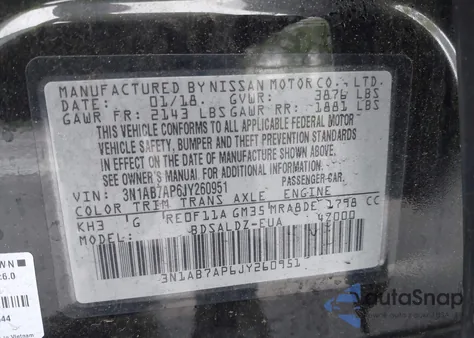 2018 Nissan Sentra Sv z USA, uszkodzony, nr VIN 3N1AB7AP6JY260951